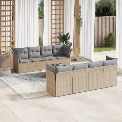 Set canapele de grădină, 9 piese, cu perne, bej, poliratan GartenMobel Dekor