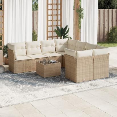 Set canapele de grădină, 9 piese, cu perne, bej, poliratan GartenMobel Dekor