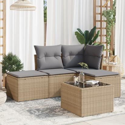 Set canapele de grădină cu perne, 5 piese, bej, poliratan GartenMobel Dekor