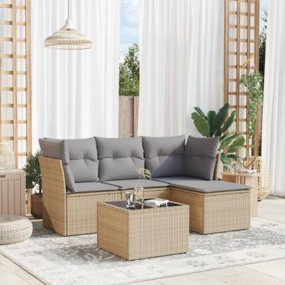 Set canapele de grădină cu perne, 5 piese, bej, poliratan GartenMobel Dekor