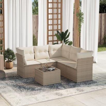 Set canapele de grădină cu perne, 6 piese, bej, poliratan GartenMobel Dekor