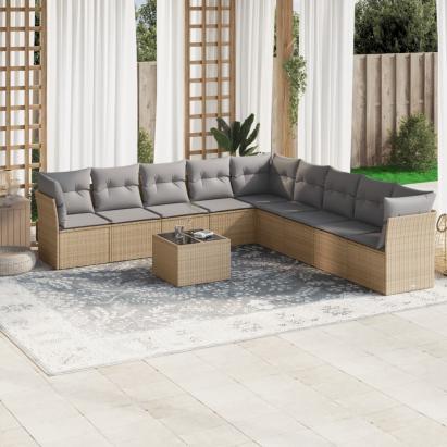 Set canapele de grădină cu perne, 10 piese, bej, poliratan GartenMobel Dekor
