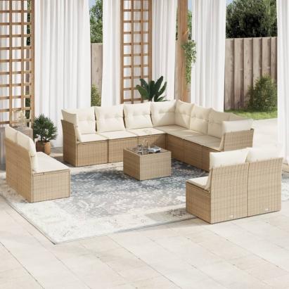 Set canapele de grădină cu perne, 12 piese, bej, poliratan GartenMobel Dekor