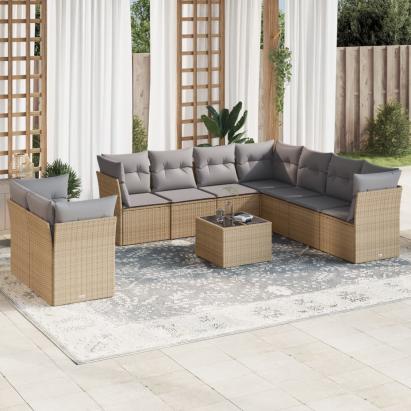 Set canapele de grădină cu perne, 10 piese, bej, poliratan GartenMobel Dekor