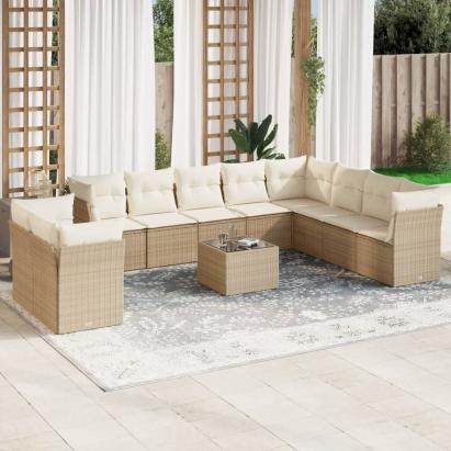 Set canapele de grădină cu perne, 11 piese, bej, poliratan GartenMobel Dekor