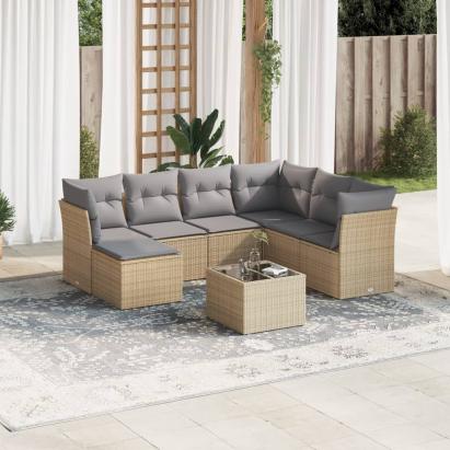 Set canapele de grădină, 8 piese, cu perne, bej, poliratan GartenMobel Dekor