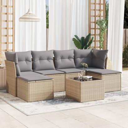Set canapele de grădină, 7 piese, cu perne, bej, poliratan GartenMobel Dekor
