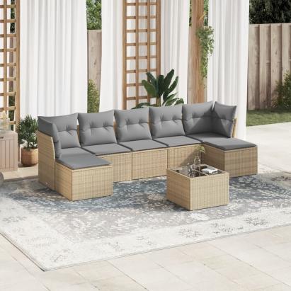 Set canapele de grădină, 8 piese, cu perne, bej, poliratan GartenMobel Dekor