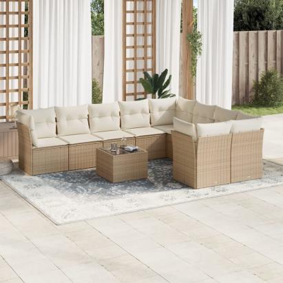 Set canapele de grădină cu perne, 10 piese, bej, poliratan GartenMobel Dekor