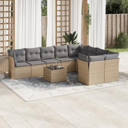Set canapele de grădină cu perne, 10 piese, bej, poliratan GartenMobel Dekor