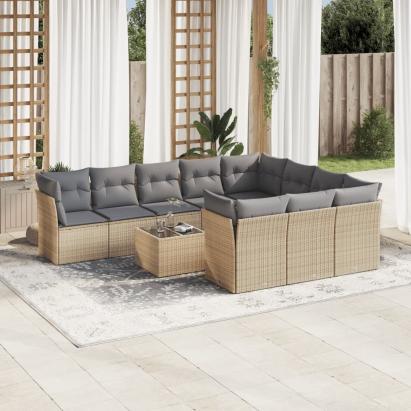 Set canapele de grădină cu perne, 11 piese, bej, poliratan GartenMobel Dekor