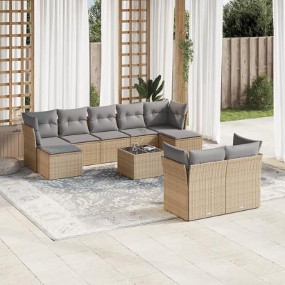 Set canapele de grădină cu perne, 10 piese, bej, poliratan GartenMobel Dekor