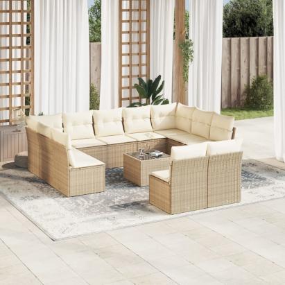 Set canapele de grădină cu perne, 12 piese, bej, poliratan GartenMobel Dekor