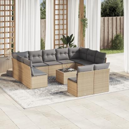 Set canapele de grădină cu perne, 12 piese, bej, poliratan GartenMobel Dekor
