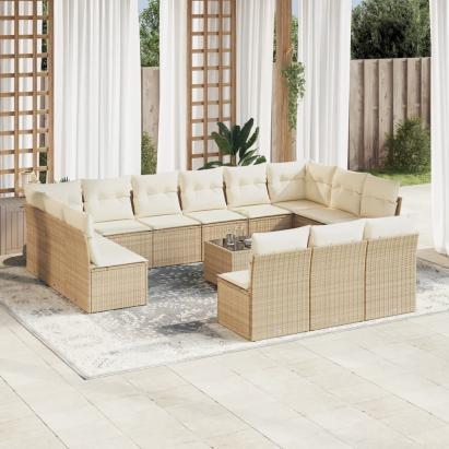 Set canapele de grădină, 14 piese, cu perne, bej, poliratan GartenMobel Dekor
