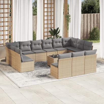 Set canapele de grădină, 14 piese, cu perne, bej, poliratan GartenMobel Dekor