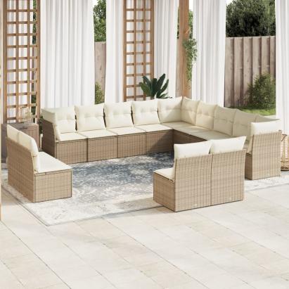 Set canapele de grădină cu perne, 12 piese, bej, poliratan GartenMobel Dekor