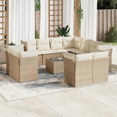Set canapele de grădină cu perne, 12 piese, bej, poliratan GartenMobel Dekor