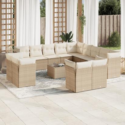 Set canapele de grădină, 14 piese, cu perne, bej, poliratan GartenMobel Dekor