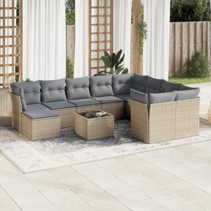 Set canapele de grădină cu perne, 11 piese, bej, poliratan GartenMobel Dekor