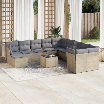 Set canapele de grădină cu perne, 12 piese, bej, poliratan GartenMobel Dekor