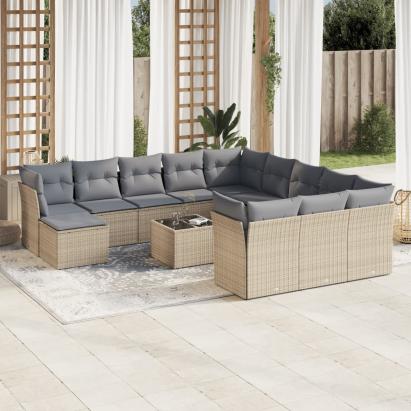 Set canapele de grădină, 13 piese, cu perne, bej, poliratan GartenMobel Dekor