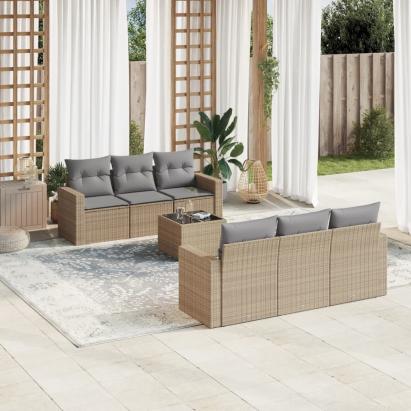 Set canapele de grădină, 7 piese, cu perne, bej, poliratan GartenMobel Dekor