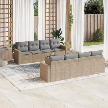Set canapele de grădină, 9 piese, cu perne, bej, poliratan GartenMobel Dekor
