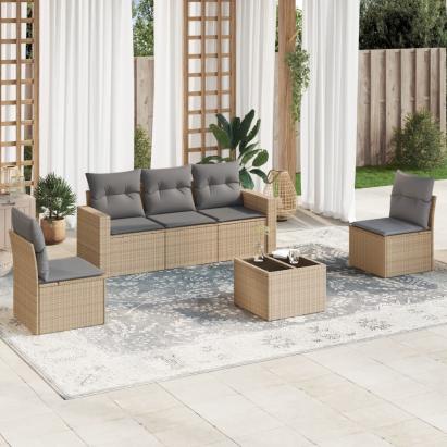 Set canapele de grădină cu perne, 6 piese, bej, poliratan GartenMobel Dekor