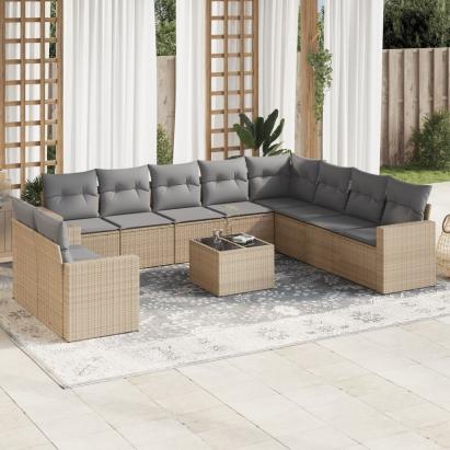 Set canapele de grădină cu perne, 11 piese, bej, poliratan GartenMobel Dekor