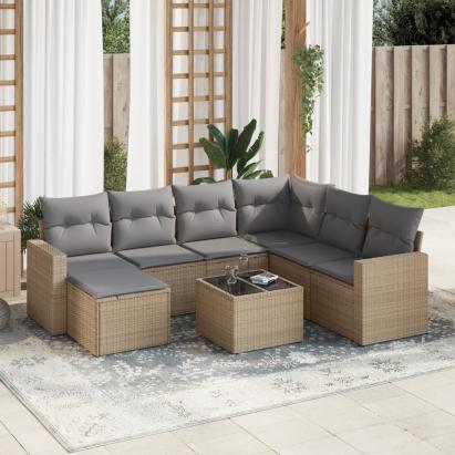 Set canapele de grădină, 8 piese, cu perne, bej, poliratan GartenMobel Dekor