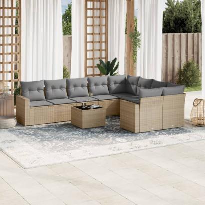 Set canapele de grădină cu perne, 10 piese, bej, poliratan GartenMobel Dekor