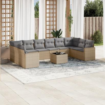 Set canapele de grădină cu perne, 11 piese, bej, poliratan GartenMobel Dekor
