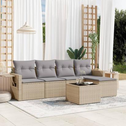 Set canapele de grădină cu perne, 6 piese, bej, poliratan GartenMobel Dekor