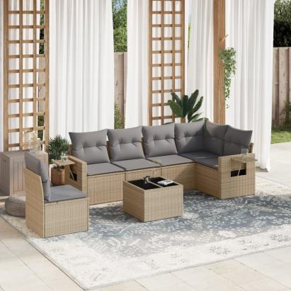 Set canapele de grădină, 7 piese, cu perne, bej, poliratan GartenMobel Dekor