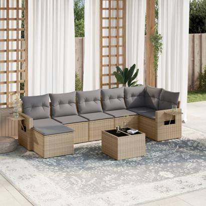 Set canapele de grădină, 8 piese, cu perne, bej, poliratan GartenMobel Dekor