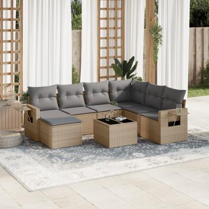Set canapele de grădină, 8 piese, cu perne, bej, poliratan GartenMobel Dekor