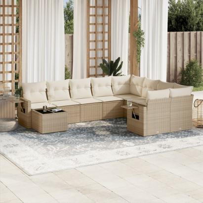 Set canapele de grădină cu perne, 10 piese, bej, poliratan GartenMobel Dekor