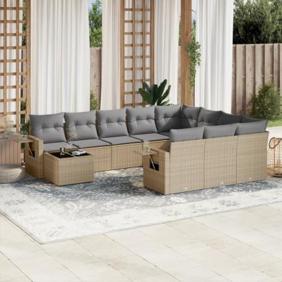 Set canapele de grădină cu perne, 11 piese, bej, poliratan GartenMobel Dekor