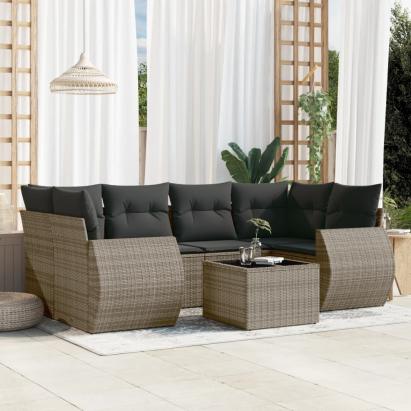 Set canapele de grădină, 7 piese, cu perne, gri, poliratan GartenMobel Dekor