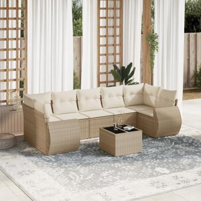 Set canapele de grădină, 8 piese, cu perne, bej, poliratan GartenMobel Dekor