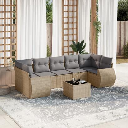 Set canapele de grădină, 8 piese, cu perne, bej, poliratan GartenMobel Dekor