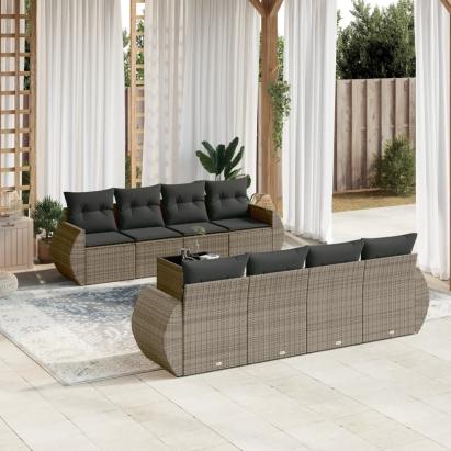 Set canapele de grădină, 9 piese, cu perne, gri, poliratan GartenMobel Dekor