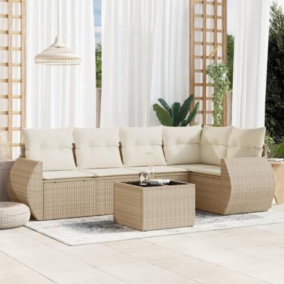 Set canapele de grădină cu perne, 6 piese, bej, poliratan GartenMobel Dekor