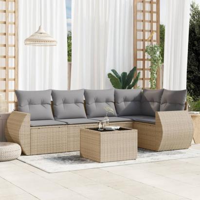 Set canapele de grădină cu perne, 6 piese, bej, poliratan GartenMobel Dekor