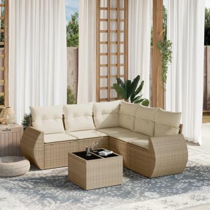 Set canapele de grădină cu perne, 6 piese, bej, poliratan GartenMobel Dekor