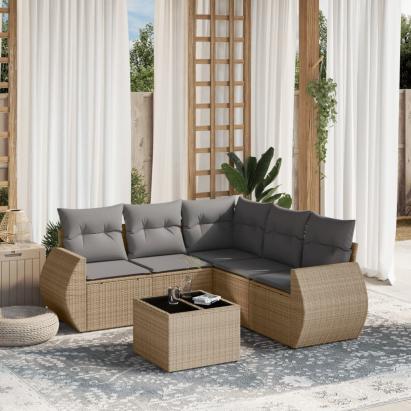 Set canapele de grădină cu perne, 6 piese, bej, poliratan GartenMobel Dekor