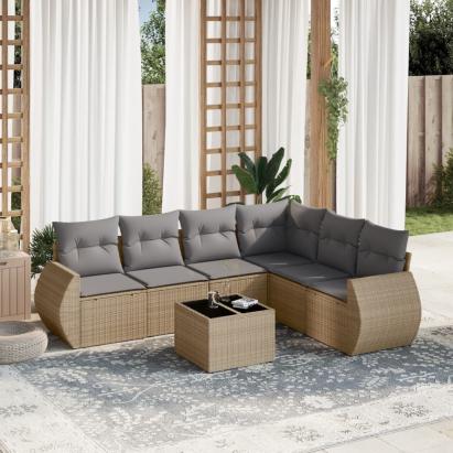 Set canapele de grădină, 7 piese, cu perne, bej, poliratan GartenMobel Dekor