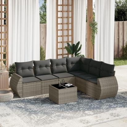 Set canapele de grădină, 7 piese, cu perne, gri, poliratan GartenMobel Dekor