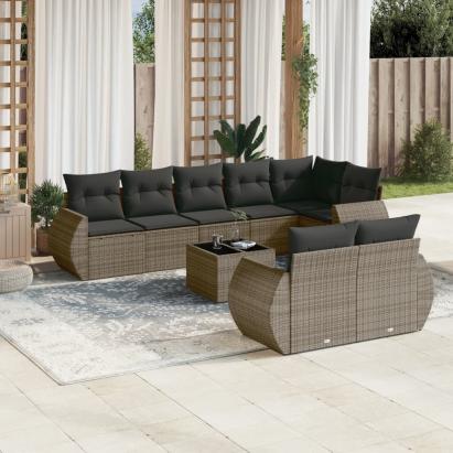Set canapele de grădină, 9 piese, cu perne, gri, poliratan GartenMobel Dekor
